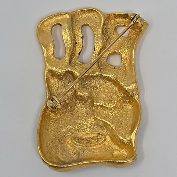 Vintage Danecraft Halloween Boo Brooch Black Cats Gold Tone Black Enamel Pin - Picture 4 of 9